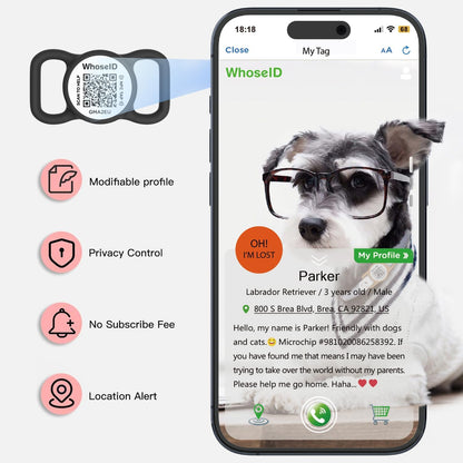 QR Code Dog Tag with NFC, Personalized Pet ID Tag, Silicone Dog ID Tag, Modifiable Pet Online Profile, Multiple Emergency Contact, Scan QR Code Send GPS Location Email (Small, Black&White)