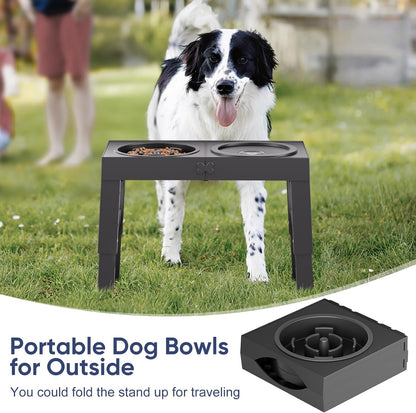 XIAZ Slow Feeder Dog Bowl Elevated Food and Water Bowl Stand for Large Medium Sized Dog, 4 Heights Adjustable, Non-Slip, Durable, Prevents Bloating & Improves Digestion for Dogs