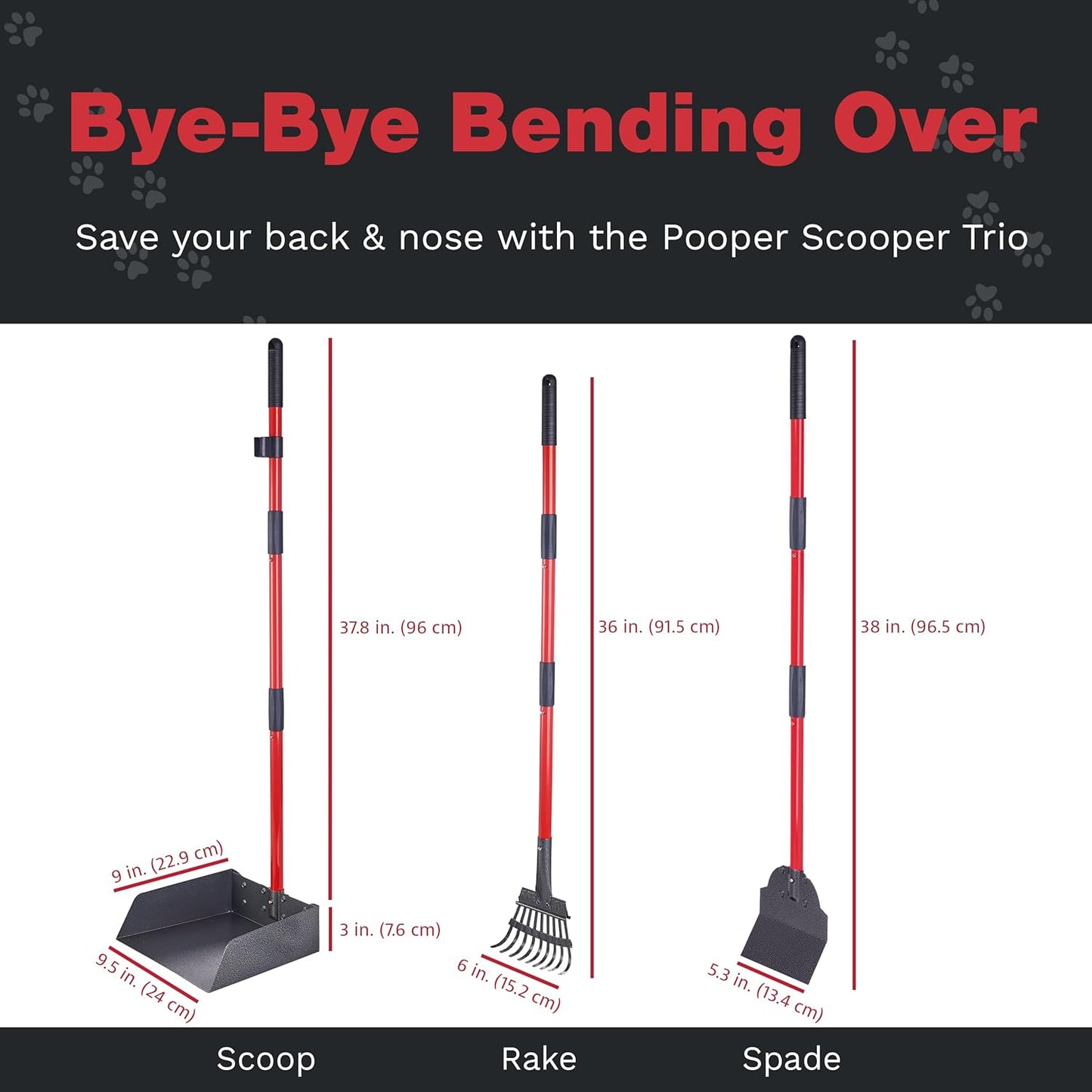 Pooper Scooper for Large Dogs, Small Dogs and Horses, Metal Poop Scooper Set with Long Handle Rake, Spade and Tray for Yard, Grass, Dirt or Gravel, Heavy Duty Aluminum Poop Picker Upper