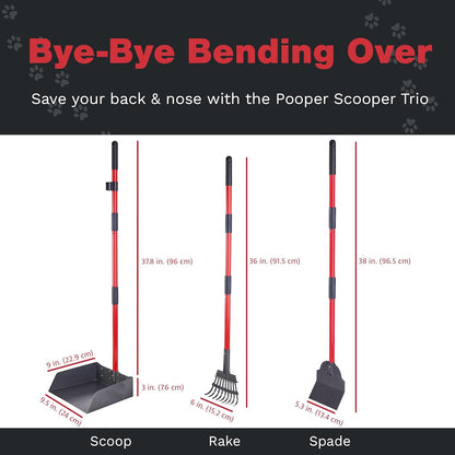 Pooper Scooper for Large Dogs, Small Dogs and Horses, Metal Poop Scooper Set with Long Handle Rake, Spade and Tray for Yard, Grass, Dirt or Gravel, Heavy Duty Aluminum Poop Picker Upper