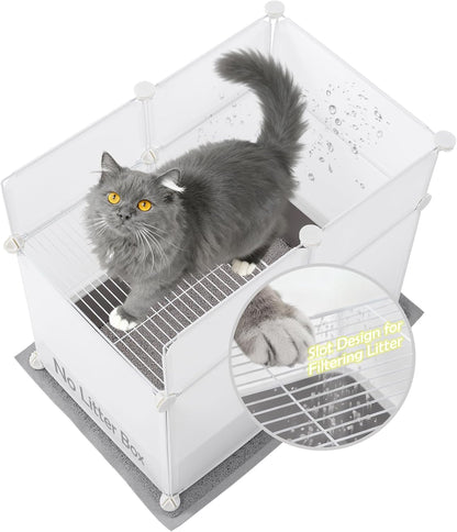 MEEXPAWS Litter Box Enclosure Splash Guard, Top Entry Cat Litter Box Shield with Slot Design Metal Grate, Dog Proof Privacy Screen Cover with Mat, Large White (24.8x16.8x23.6 Inch)