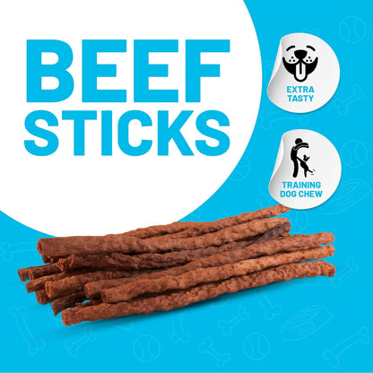 Sitka Farms Beef Sticks - 10 Inch Dog Chews, All Natural Beef Flavor - 50 Count, Premium Crunchy Munchy Sticks with Bully, Collagen and Gelatin