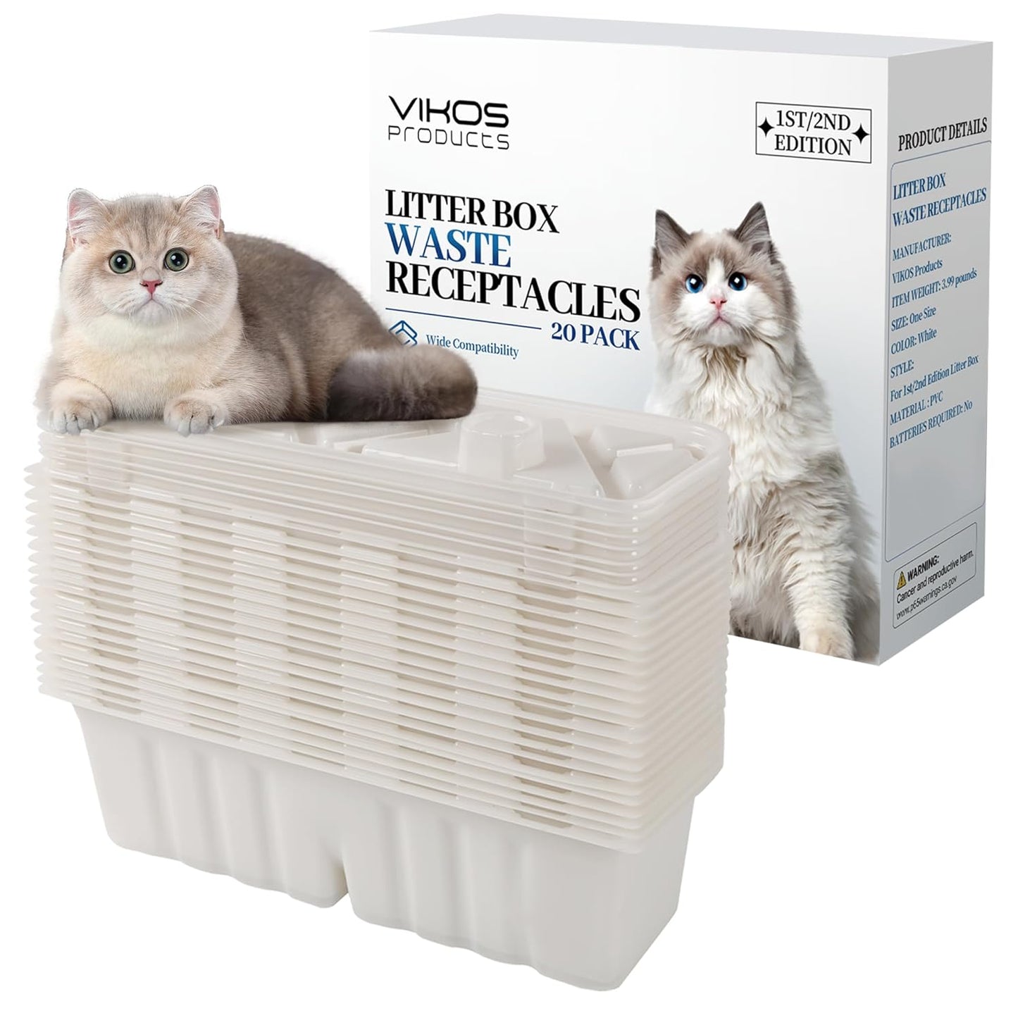 20-Pack Litter Box Waste Receptacles Compatible with Littermaid 1St/2nd Edition Automatic Cat Litter Box, Disposable Waste Receptacles for Littermaid, Convenient & Odor-Free Disposal