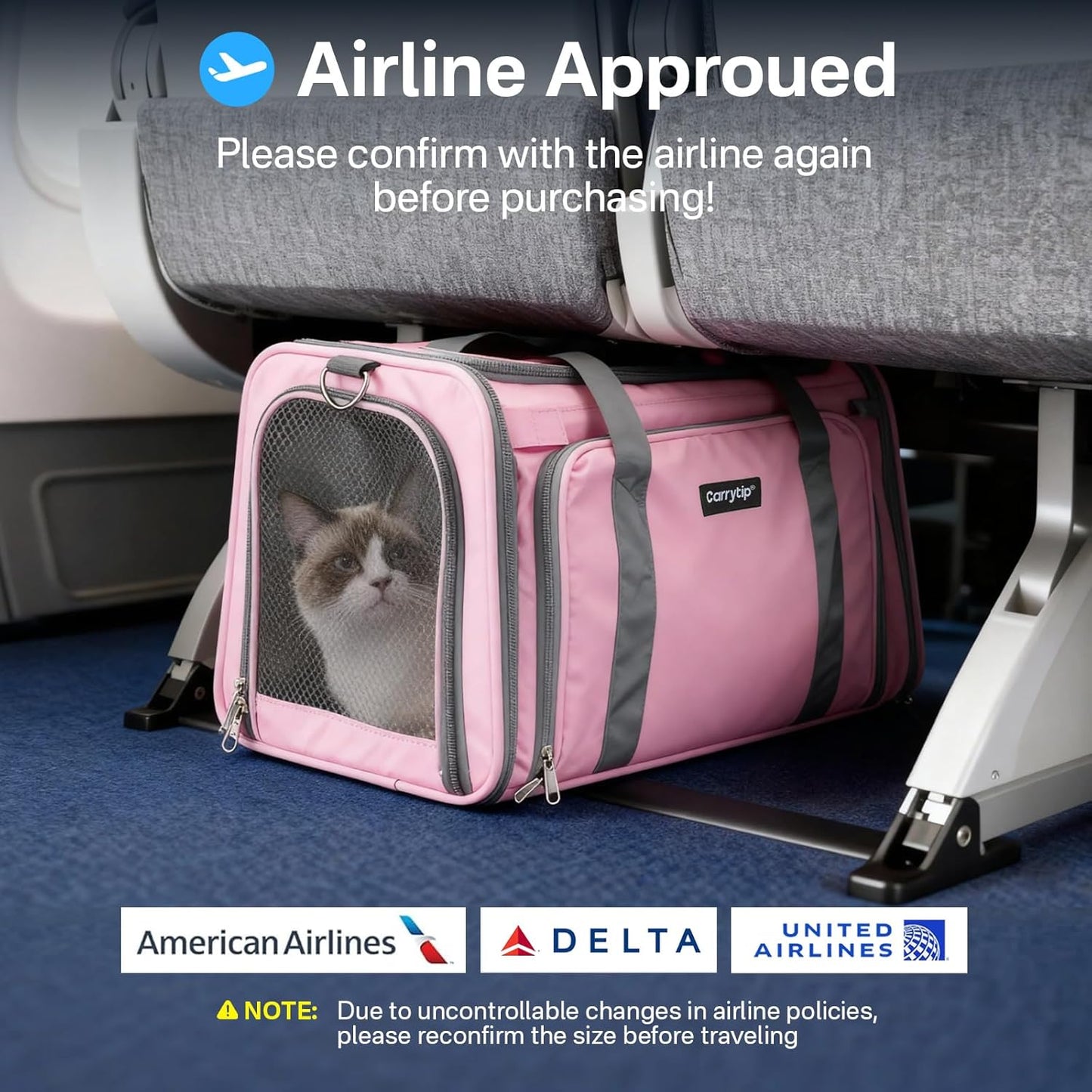 Expandable Cat Carrier, Airline Approved Soft Sided Pet Carrier for Cats & Small Dogs Up to 15 lbs, with Locking Safety Zippers & Cozy Fleece Pad, Portable for Car & Vet Visits, Pink