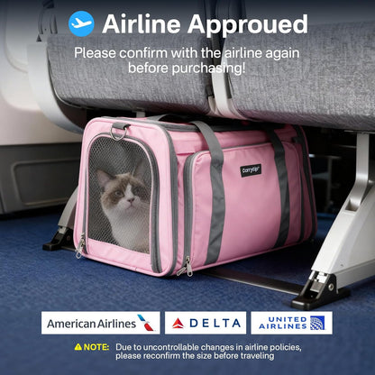 Expandable Cat Carrier, Airline Approved Soft Sided Pet Carrier for Cats & Small Dogs Up to 15 lbs, with Locking Safety Zippers & Cozy Fleece Pad, Portable for Car & Vet Visits, Pink