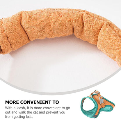 Cat Harness Leash Set Adjustable Reflective Vest Soft Breathable Pet Cat Pulling Strap for Outdoor Walking and Travel, Medium Orange-Green