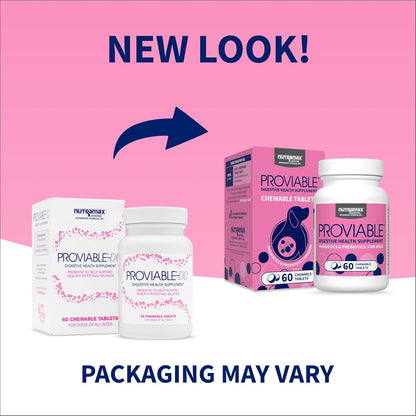 Nutramax Proviable Probiotics for Dogs, Daily Digestive Health Supplement with Multiple Strains of Bacteria, Dog Probiotics Plus Prebiotics, 60 Chewable Tablets
