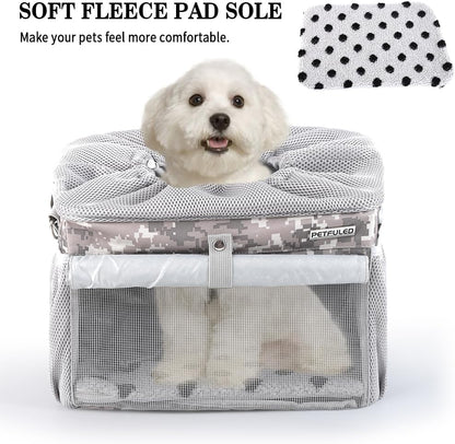 Dog Bike Basket, Pet Bicycle Carrier, Dog Car Seat with Safety Rope, Adjustable Shoulder Strap Portable Breathable Bicycle Basket Bag for Dogs and Cats Up to 15lbs