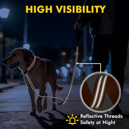 XiaZ Slip Lead Dog Leash, 6 FT Flat Rope Slip Leash with Double Handles and Collar Attachment, No Pull Pet Training Lead with Highly Reflective for Small Medium Large Dogs Orange