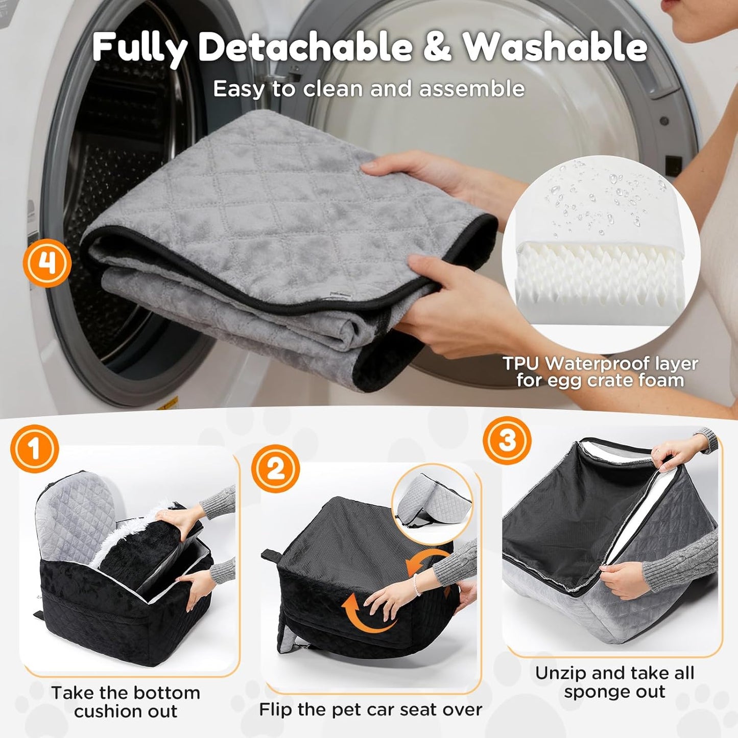 Gimars Upgrade Dog Car Seat with Reversible Long & Short Plush Seat Cushion for Small/Medium Dogs Up to 40lbs, Detachable Washable Anti-Slip Dog Booster Seat with 5.9'' 28D Egg-Crate Foam, S