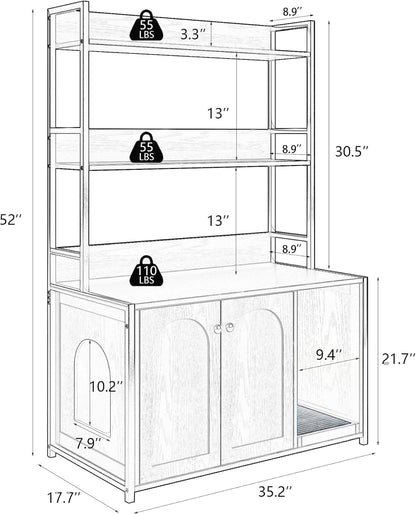 Large Cat Litter Box Enclosure with Shelf Storage, Wooden Cat House with Scratch Pad, Sturdy Indoor Design, Brown