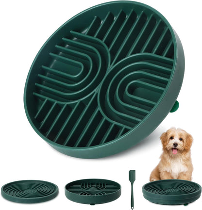 2 in 1 Slow Feeder Dog Bowls Small Breed, Silicone Lick Mat for Dogs, Dog Puzzle Bowl with Suction Cups for Anxiety Relief, Slow Feeder- Dishwasher Safe,Green,Spatula+UU Dogs Bowl+Cyclone Lick Pad
