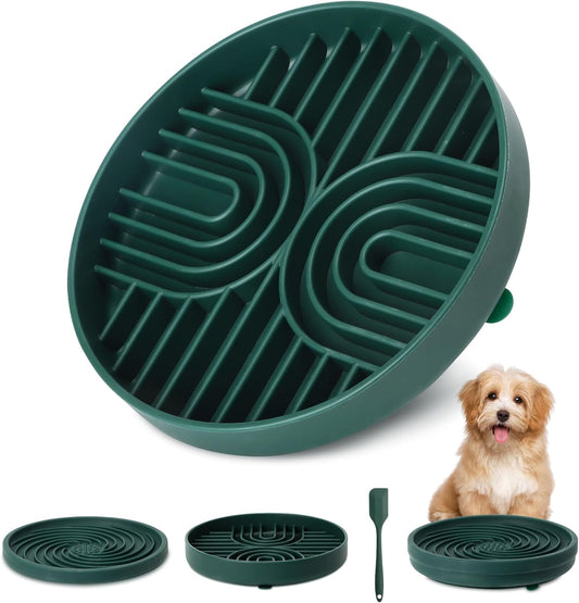 2 in 1 Slow Feeder Dog Bowls Small Breed, Silicone Lick Mat for Dogs, Dog Puzzle Bowl with Suction Cups for Anxiety Relief, Slow Feeder- Dishwasher Safe,Green,Spatula+UU Dogs Bowl+Cyclone Lick Pad