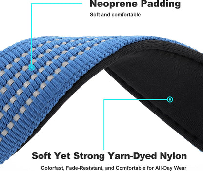 Plutus Pet Tactical Dog Collar with Tracker Pocket for AirTag, Adjustable Reflective Nylon Collar, Metal Buckle, Leather-Wrapped Handle, Soft Padded for Medium Large Dogs (Blue, M)