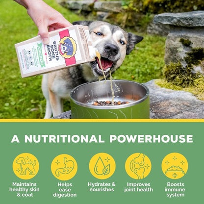 Brutus Broth for Dogs - All Natural Bone Broth for Dogs with Chondroitin Glucosamine Turmeric -Human Grade Dog Food Toppers - Beef and Pork Bundle