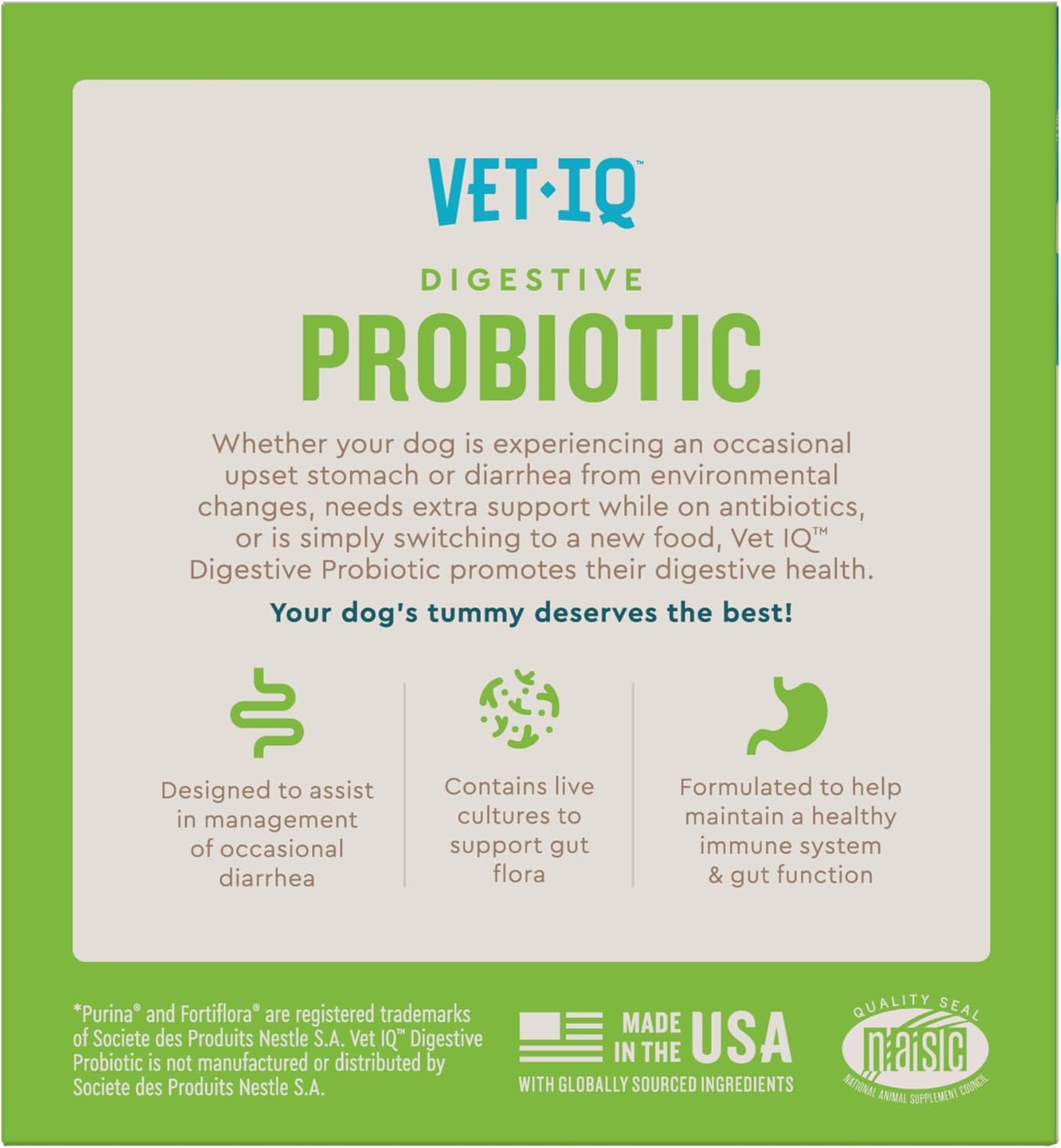 VetIQ Probiotic Powder for Dogs, Treats Diarrhea, Digestive Issues, Food Sensitivity, Chicken Flavored, Single-Serve Packets, 30 Count