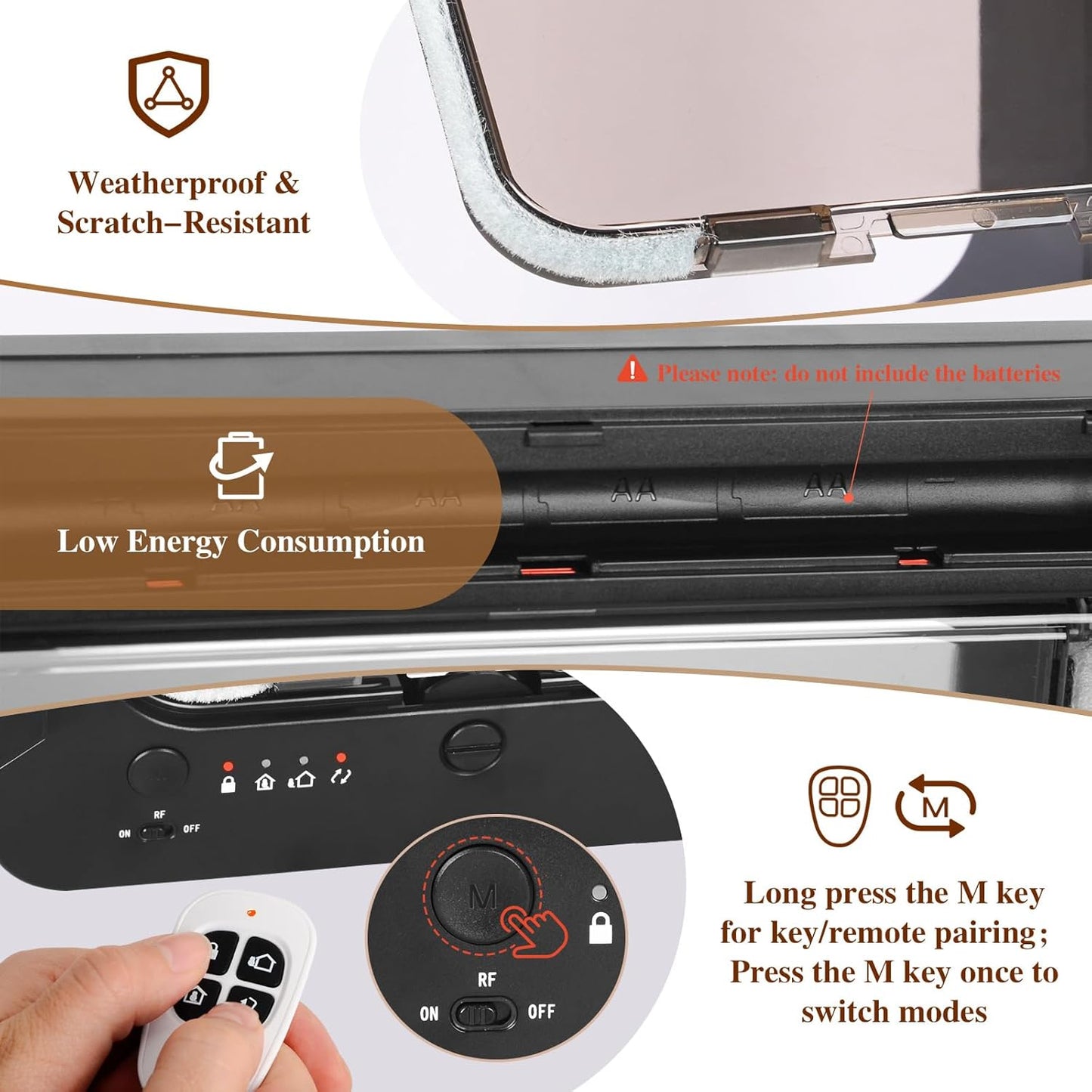 Smart Cat Door for Interior & Exterior, Flap Opening is 7.67’’ (H) by 7'' (W), RFID Cat Pet Door with 3 RFID Collar Sensor Keys & 1 Remote & 4 Way Locking Cat Flap, Automatic Opening Cat Door (Black)