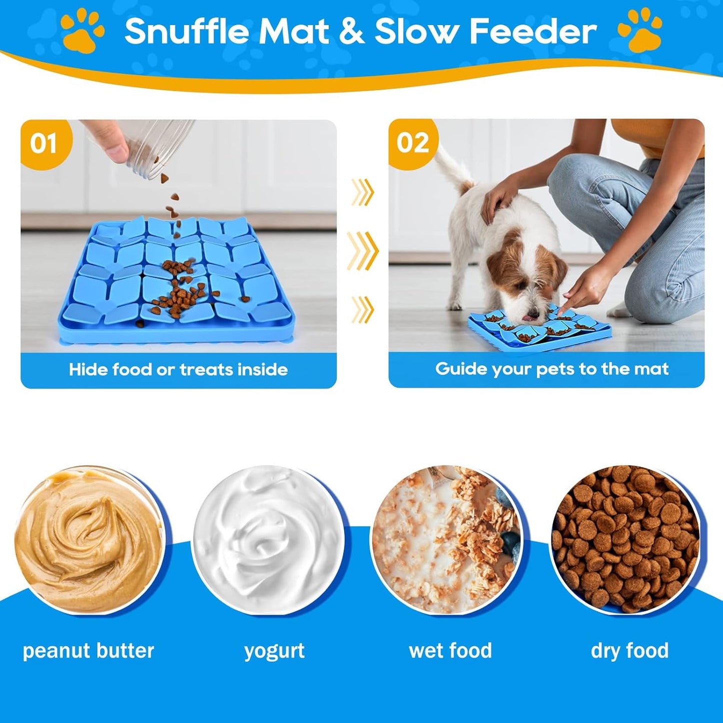 Silicone Snuffle Mat for Dogs, Slow Feeder Lick Mat with Suction Cups, Dog Puzzle Feeder Toys for Smell Training & Slow Eating (Blue)