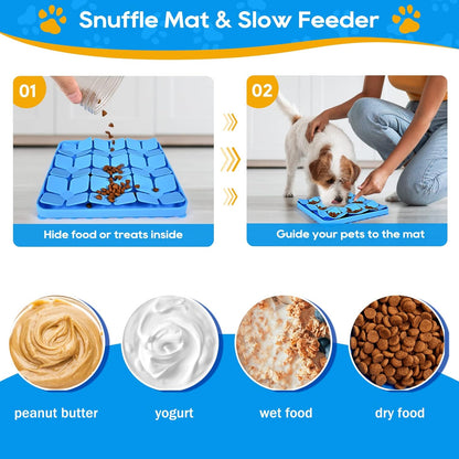 Silicone Snuffle Mat for Dogs, Slow Feeder Lick Mat with Suction Cups, Dog Puzzle Feeder Toys for Smell Training & Slow Eating (Blue)