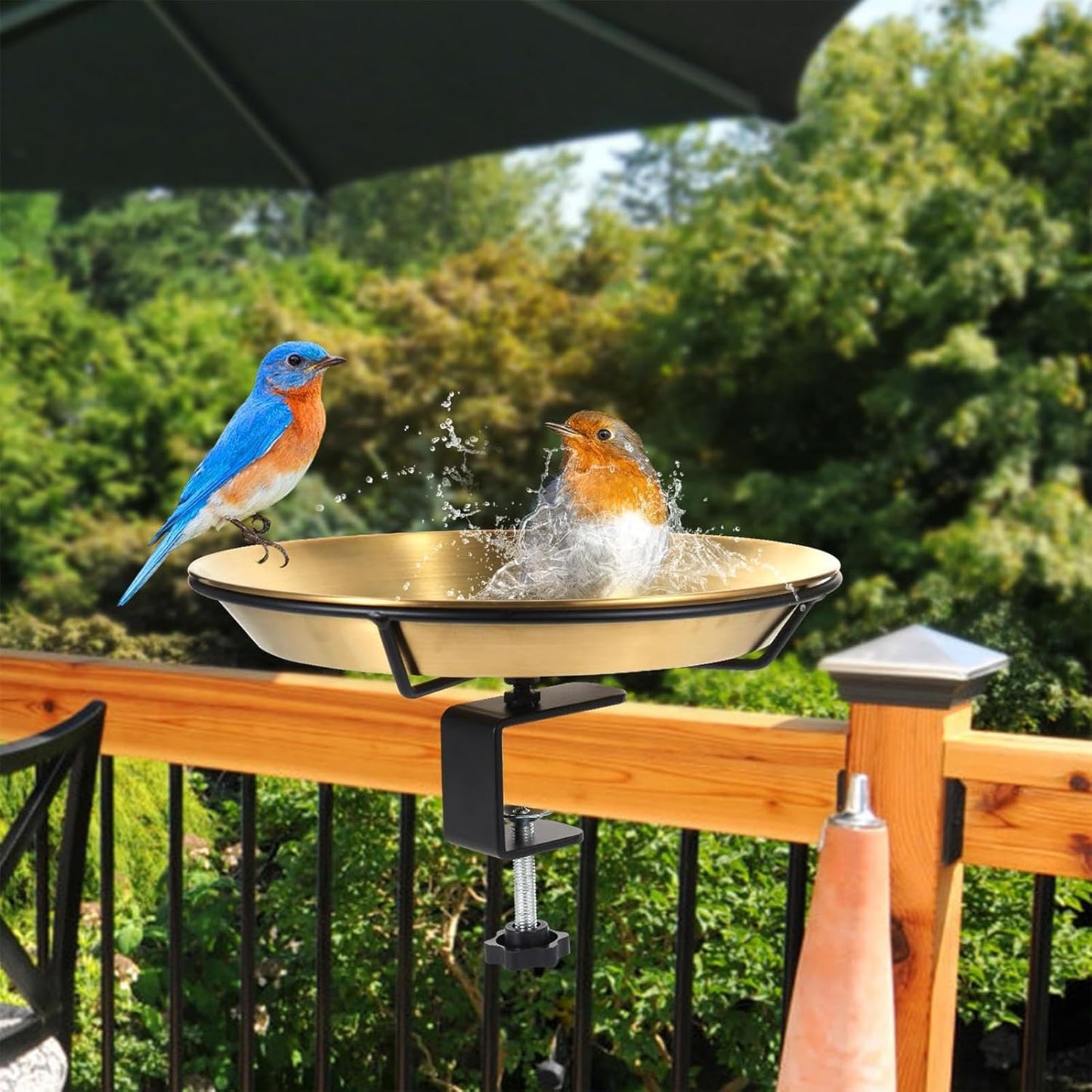 Bird Bath For Patio Railing - Bird Water Feeder - Metal Bird Bowl With Bird Waste Perfect Terrace Adjustable For Garden Fence Decor