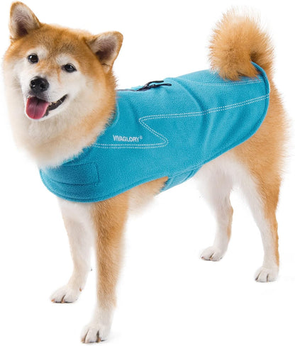 VIVAGLORY Dog Fleece Coat + Short Dog Leash, Easy to Take on and Off, Padded Neoprene & Heavy Duty
