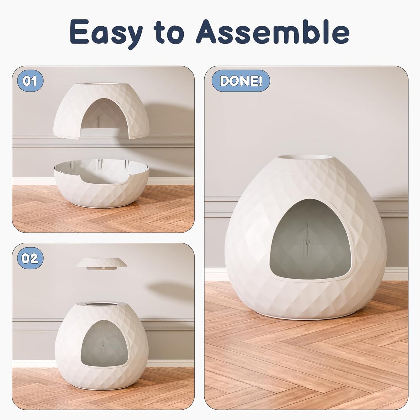 Hidden Litter Box Enclosure, Decorative Litter Box for Indoor Cats and Dogs Use, Round Kitty Litter Box Furniture Easy Clean Odor Control, Warm White