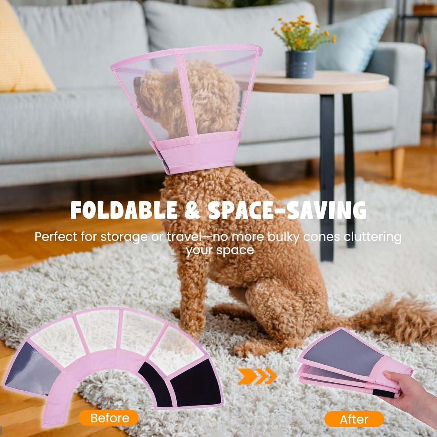 Dog Cone Collar for Dogs After Surgery,Transparent Dogs Cone Stop Licking,Foldable Dog Recovery Collars & Cones Anti-Bite Lick Protective Wound,Protective Elizabethan Collar Alternative,Pink,M