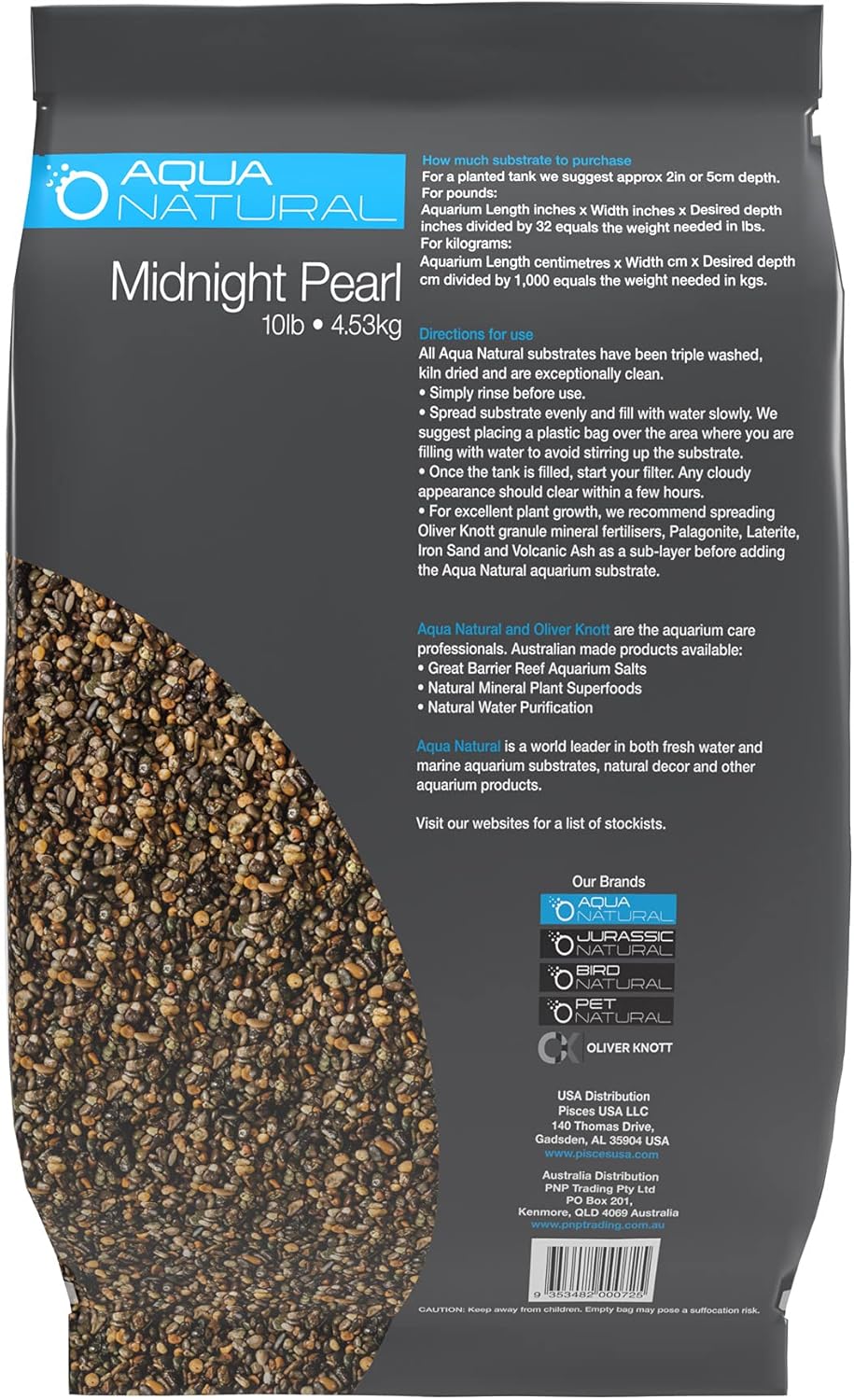 Aqua Natural Midnight Pearl 10lb Gravel Substrate for aquascaping, Aquariums, vivariums and terrariums 2-4mm, Brown, Small