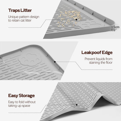 Cat Litter Mat, 2 Pack Large 34" x 22" Silicone Mat Litter Trapping Mat for Scatter Control, Soft on Kitty Paws, Easy to Clean (Light Grey)