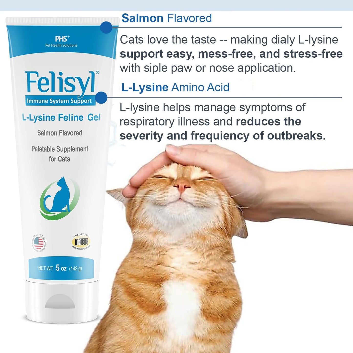 L-Lysine Gel for Cats & Kittens (5oz) – Immune System, Respiratory & Eye Health Support. Reduces Sneezing, Runny Nose & Watery Eyes. Daily Salmon-Flavor Supplement – Made in USA