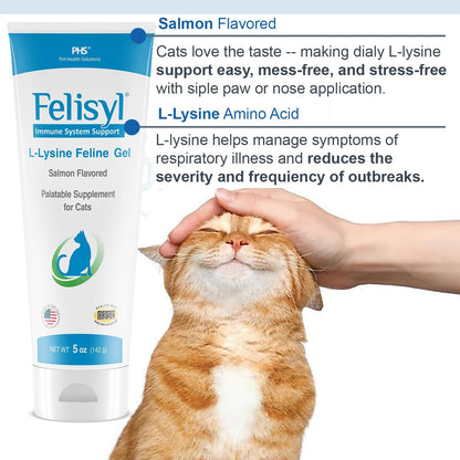 L-Lysine Gel for Cats & Kittens (5oz) – Immune System, Respiratory & Eye Health Support. Reduces Sneezing, Runny Nose & Watery Eyes. Daily Salmon-Flavor Supplement – Made in USA