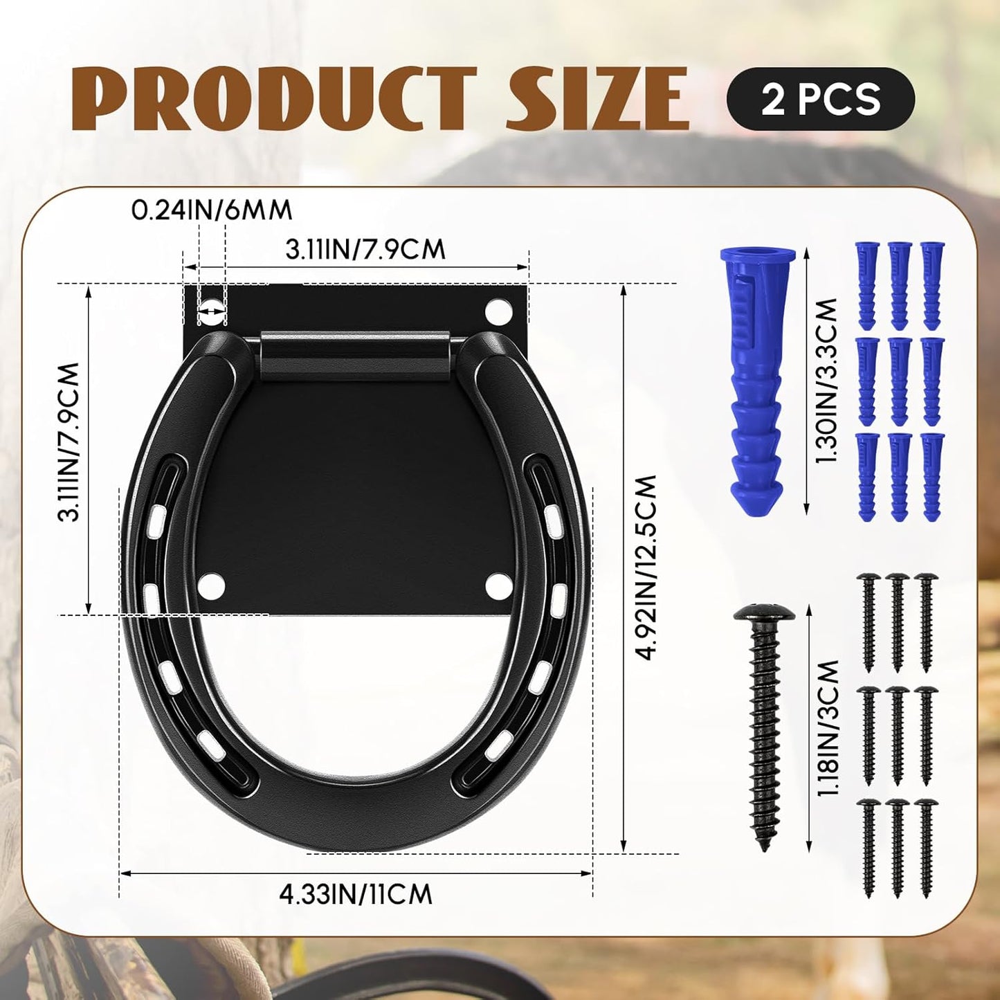 Zhengmy 4 Set Tie Ring for Horses, Heavy-Duty Solid Steel, with Expansion Screws, 3 x 3 Inch, Horseshoe Cross Ties Down, Tack Barn Stable Supplies for Horse, Black