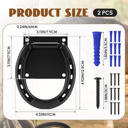 Zhengmy 4 Set Tie Ring for Horses, Heavy-Duty Solid Steel, with Expansion Screws, 3 x 3 Inch, Horseshoe Cross Ties Down, Tack Barn Stable Supplies for Horse, Black