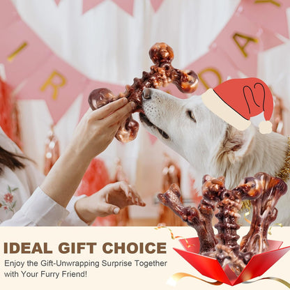 Dog Toys for Aggressive Chewers - 3 Pack Bacon Flavored Indestructible Dog Toy, Big Tough Chew Bone for Medium Large Breed 25-80lbs to Keep Them Busy, Holiday Dog Gift (Brown)