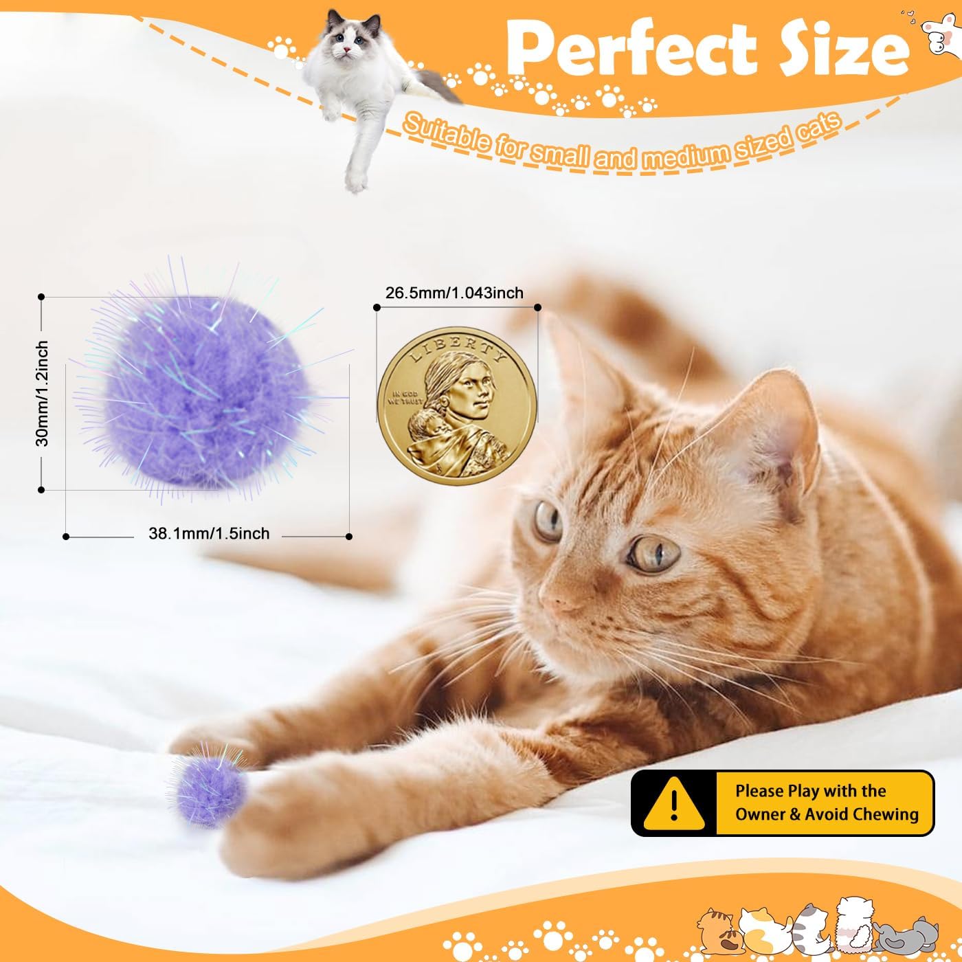 DF DUALFERV 60 Pcs Cat Pom Pom Balls, Interactive Cat Toys, Sparkle Balls for Cats, Extra Large and Fuzzy for Exercise and Entertainment, Multicolor, 1.5 Inch