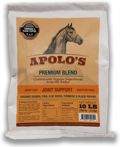 New! APOLO'S 100% Natural Horse Supplement for Daily Feeding – Joint Support, Coat Shine & Strength | Flaxseed, Quinoa, Chia | Turmeric and Black Pepper | 10 LB Bag