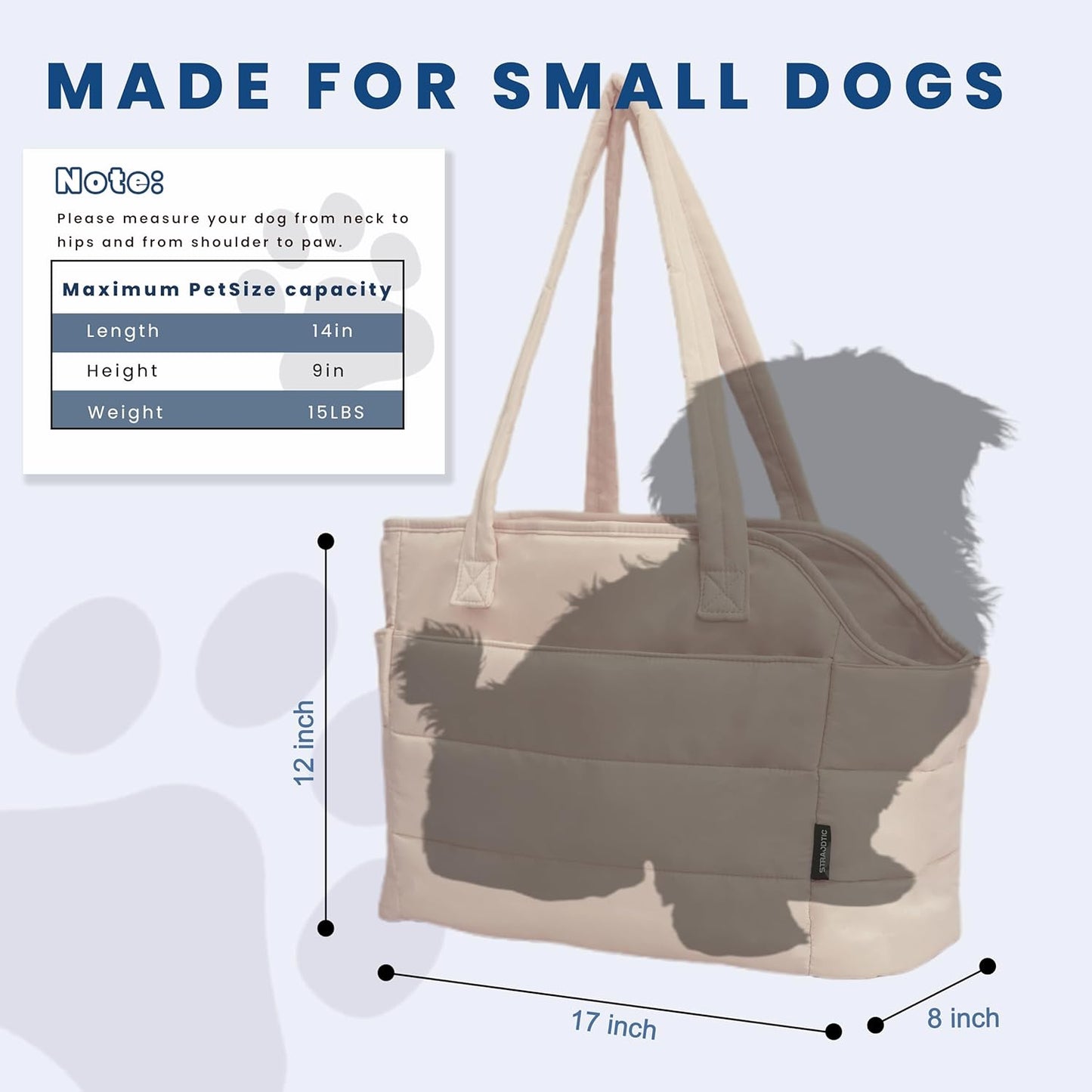 Lightweight Dog Purse Carrier for Small Dogs Under 15 lbs, Puffy Quilted Pet Carrier Tote for Puppies with Safety Leash Clip, Women's Hands-Free Dog Carrier Bag for Travel/Shopping (Brown)