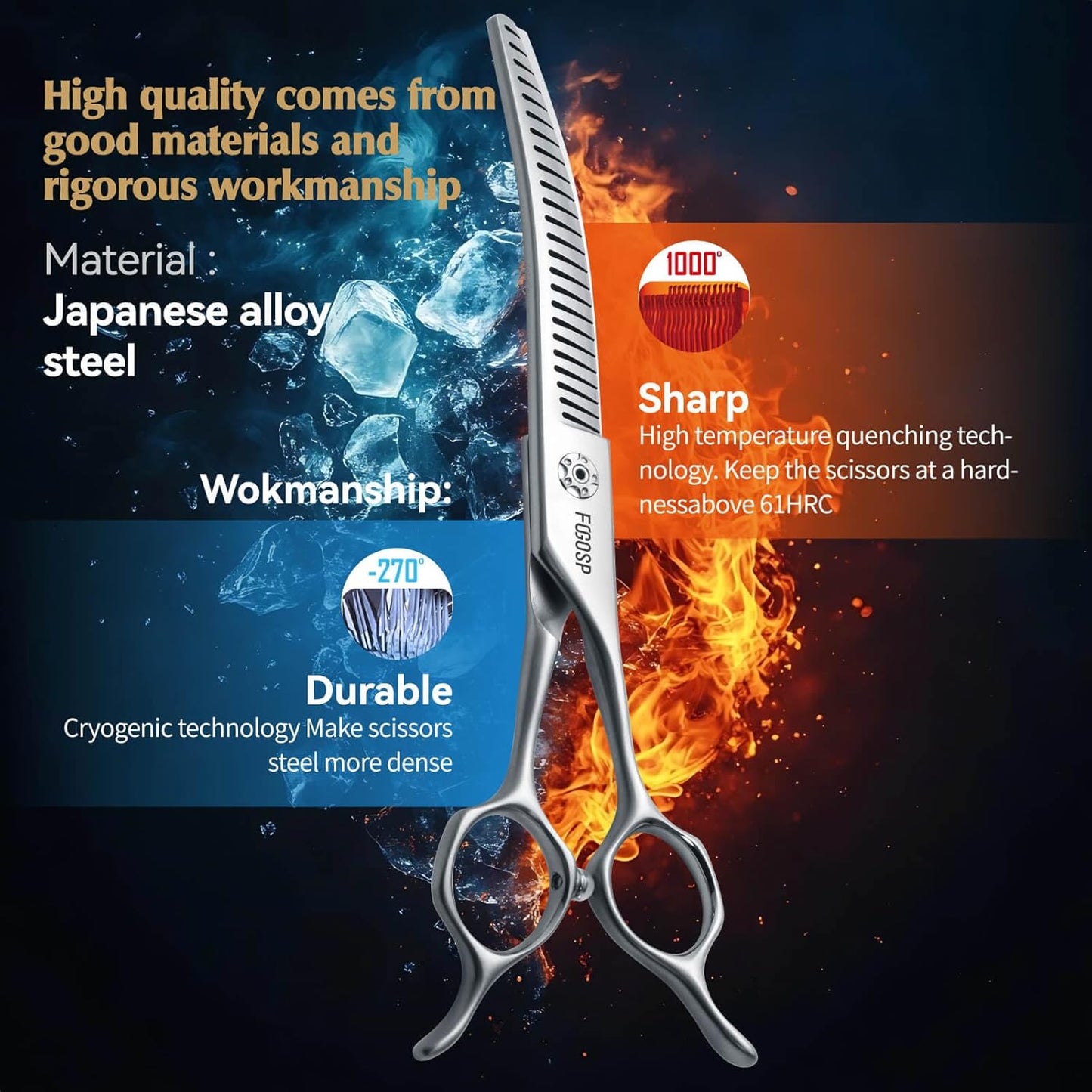 Curved Chunkers Dog Grooming Scissors 7" with Gradual with teeth Shears for Dogs Pet Japan Alloy Steel 70% Thinning Rate 24 Flat Teeth Fluffier Natural (7.0 in, Curve Chunker)