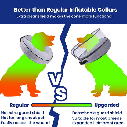 BARKLESS Dog Cone, Inflatable Dog Cone After Surgery for Large Breeds, Soft Surgery Collar with Enhanced Anti-Licking Guard Shield for Pets, Patented Protective Donut Collar