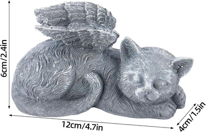Small Angel Cat Memorial Stones Statue 4.7x1.5x2.4in, Peaceful Sleeping Cat Angel Statue for Garden, Pet Grave Markers, Loss of Pet Sympathy Gift (Gray)