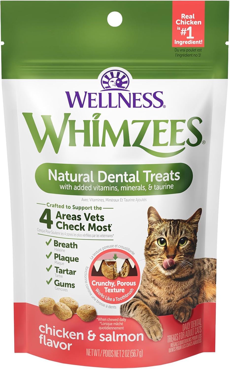 WHIMZEES Wellness Cat Dental Treats, Chicken and Salmon Flavor, (2 Ounce Bag)