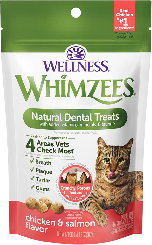 WHIMZEES Wellness Cat Dental Treats, Chicken and Salmon Flavor, (2 Ounce Bag)