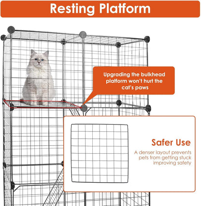 Large 3-Tier Cat Cage, Indoor Cat Enclosures Pliable DIY Cat Playpen, Detachable Metal Wire Kennels Cat Crate Box House with 3 Doors 2 Ramp Ladders for 1-2 Cats, 28.3"L x 14.1"W x 42.2"H,Black