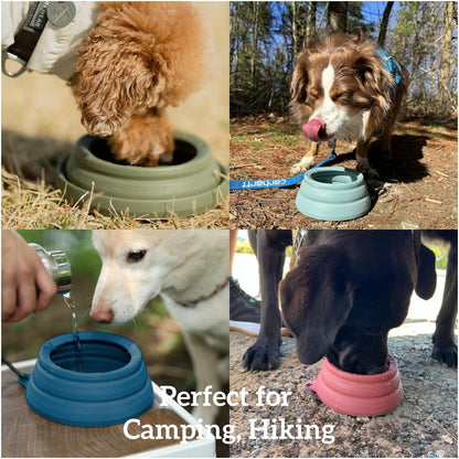 OHMO Lick Mat for Dogs and Cats(Small, Camo&Light Green, 2pcs)&No Spill Collapsible Dog Water Bowl