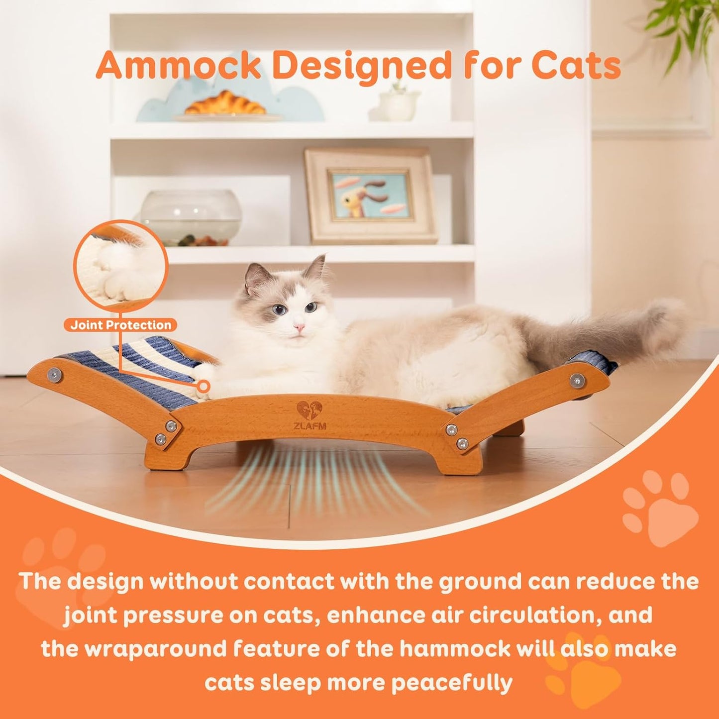 Extra-Larger Sisal Cat Scratcher Bed, Durable Cat Scratching Post with Hammock for Indoor Cats Lounger & Sleep & Scratch, Natural Sisal Cat Scratch Pad, Sturdy Solid Wood Frame (BeigeBlue)