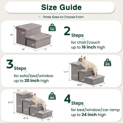 Love's cabin Dog Stairs for High Bed 18"H,Foldable Pet Stairs for Small Medium or Large Dogs Puppy with Storage for Bed or Couch, Cat Dog Steps Ramp with Zip up to 200 lbs(Solid Grey,3 Steps no Condo)