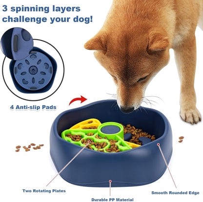 Interactive Pet Puzzle Slow Feeder Bowl - Innovative Rotating Design, Anti-Gulping, Promotes Digestion & Mental Stimulation, Non-Slip Food Dispenser for Small & Medium Dogs & Cats (Yellow & Green)