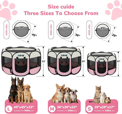 Dog Cat Playpen, Portable Puppy Pet Crate Indoor for Small Dogs Cats Rabbits, Foldable Dog Cage Enclosure for Outdoor, Pop Up Dogs Tent Kennel with Carrying Case, Pink