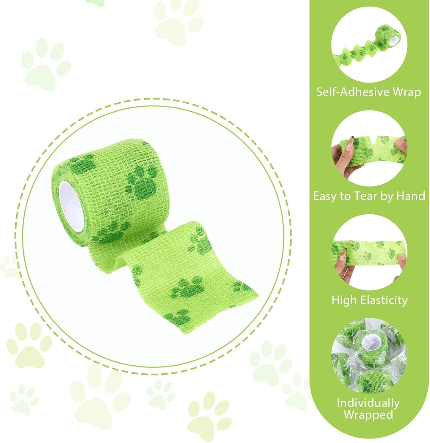 6 Rolls Dog Bandage Vet Wrap Bulk for Wound Care Non-Woven Self Adhesive Bandage Wrap for Horse, Cat, Bird, Pet Animal (Green,2 Inches X 5 yd)