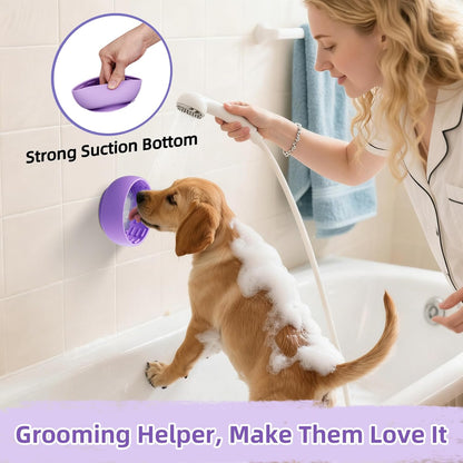 Purple Dog Puzzle Toy & Lick Mat for Bathing - Grooming Helper & Boredom Buster Slow Feeder Bowl with Suction Cups for Dogs and Cats - Interactive Treat Dispenser(Only for Small Dogs)